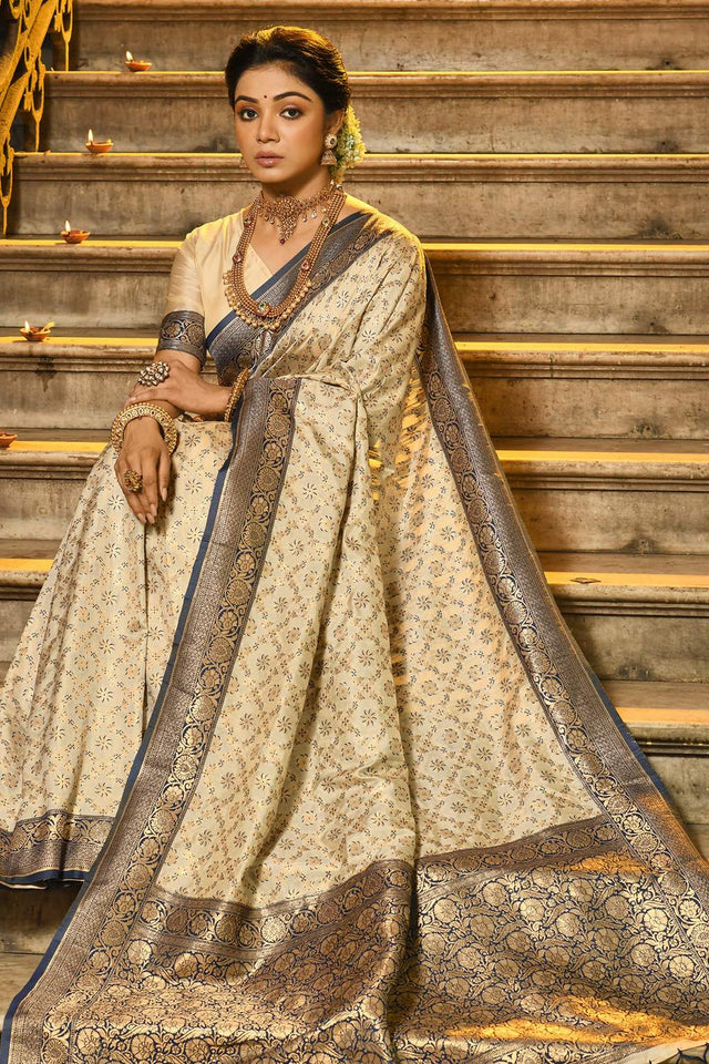 Navy Blue Woven Banarasi Silk Saree