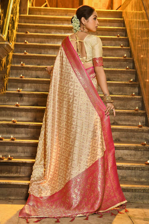 Pink Woven Banarasi Silk Saree