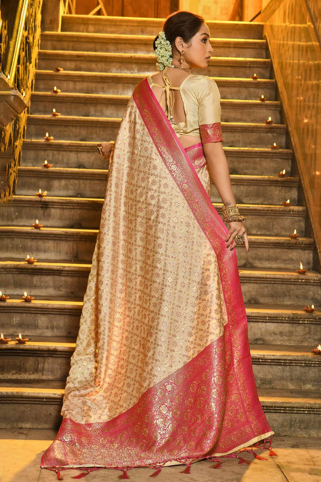 Pink Woven Banarasi Silk Saree