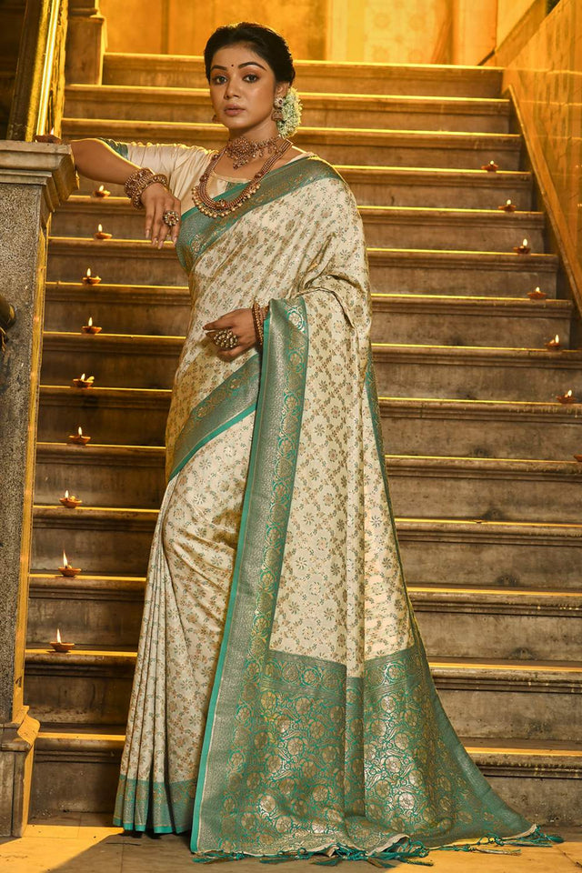 Sea Green Woven Banarasi Silk Saree