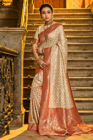 Red Woven Banarasi Silk Saree