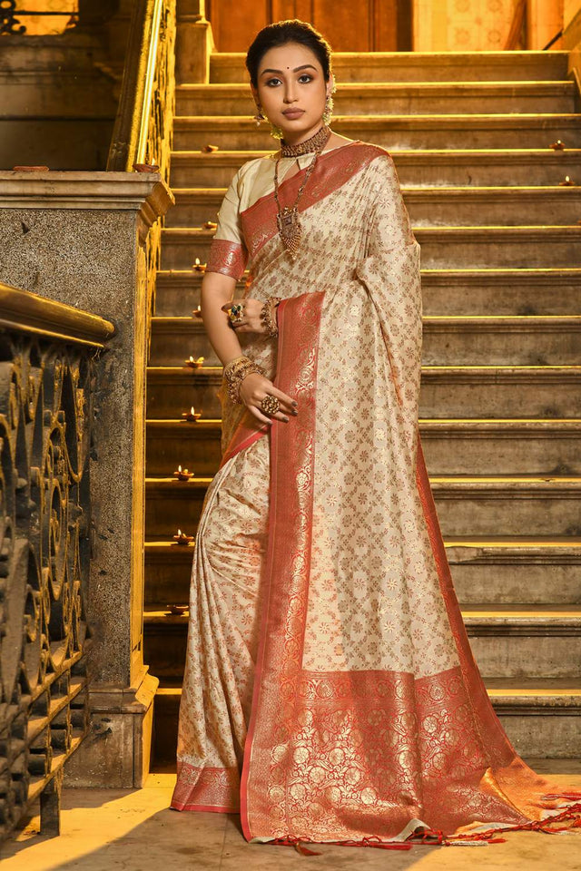 Red Woven Banarasi Silk Saree