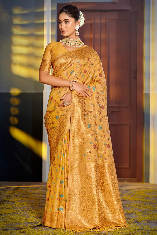 Yellow Woven Banarasi Silk Saree