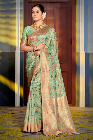 Sea Green Woven Banarasi Silk Saree