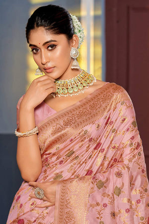 Pink Woven Banarasi Silk Saree