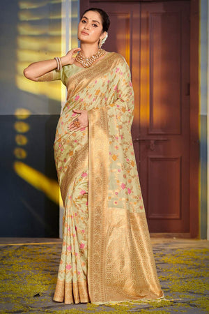 Green Woven Banarasi Silk Saree
