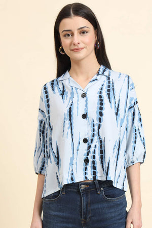 Blue Printed Cotton Blend Tops & Tunics (ACZ8113)