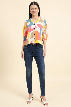 White Printed Cotton Blend Tops & Tunics (ACZ8114)