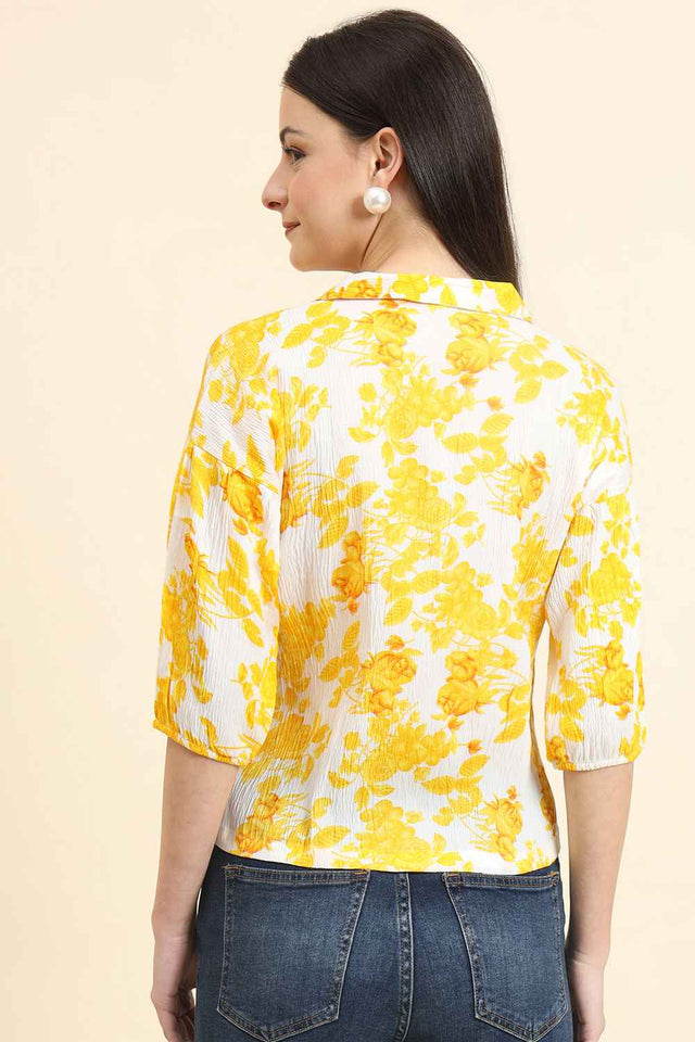 Yellow Printed Cotton Blend Tops & Tunics (ACZ8115)