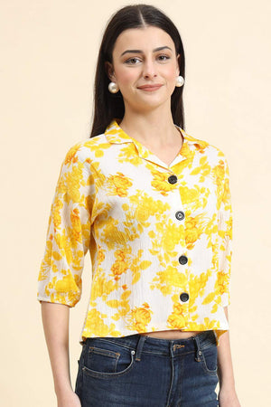 Yellow Printed Cotton Blend Tops & Tunics (ACZ8115)