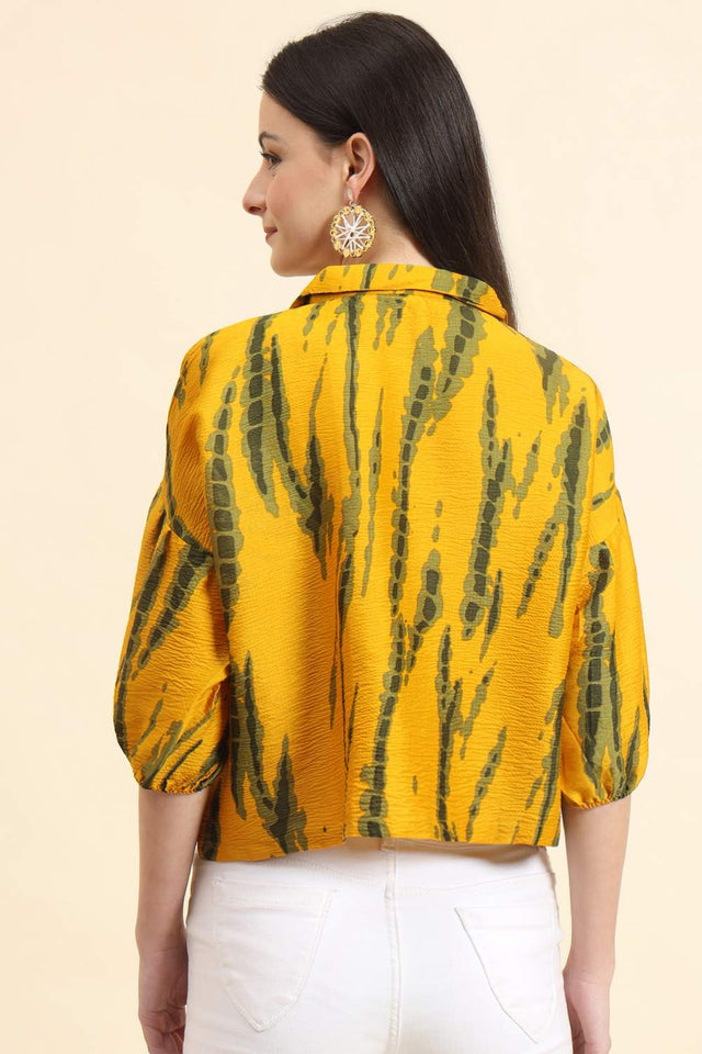Mustard Printed Cotton Blend Tops & Tunics (ACZ8117)