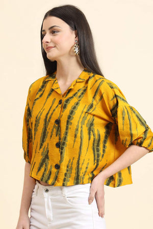 Mustard Printed Cotton Blend Tops & Tunics (ACZ8117)