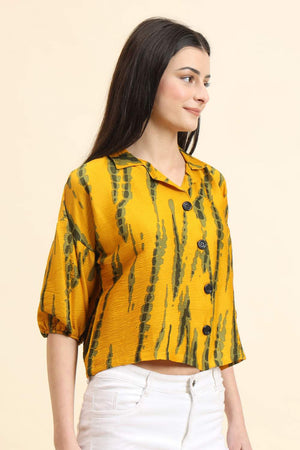 Mustard Printed Cotton Blend Tops & Tunics (ACZ8117)