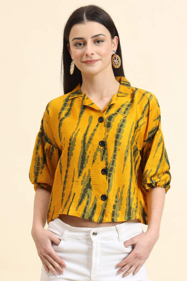 Mustard Printed Cotton Blend Tops & Tunics (ACZ8117)