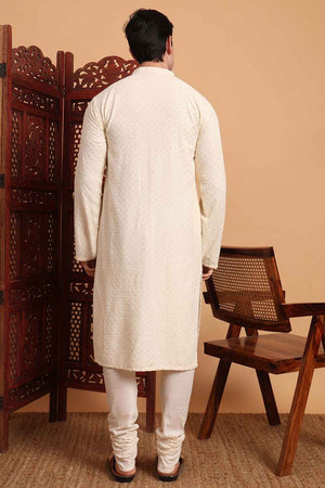 White Chikankari Rayon Men's Kurta Sets