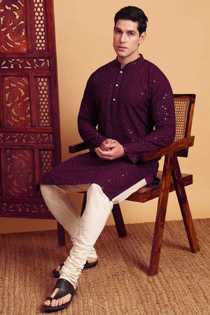 Violet Chikankari Rayon Men's Kurta Sets