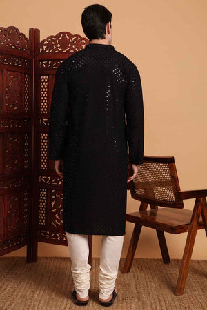 Black Chikankari Rayon Men's Kurta Sets