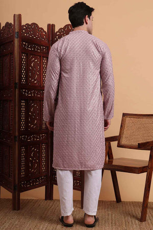 Violet Chikankari Rayon Men's Kurta Sets