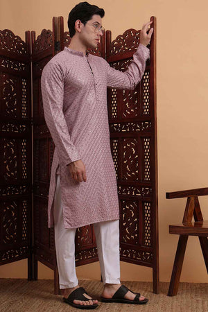 Violet Chikankari Rayon Men's Kurta Sets