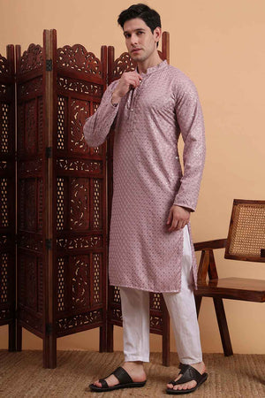 Violet Chikankari Rayon Men's Kurta Sets