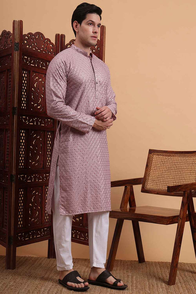 Violet Chikankari Rayon Men's Kurta Sets