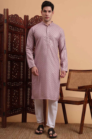 Violet Chikankari Rayon Men's Kurta Sets