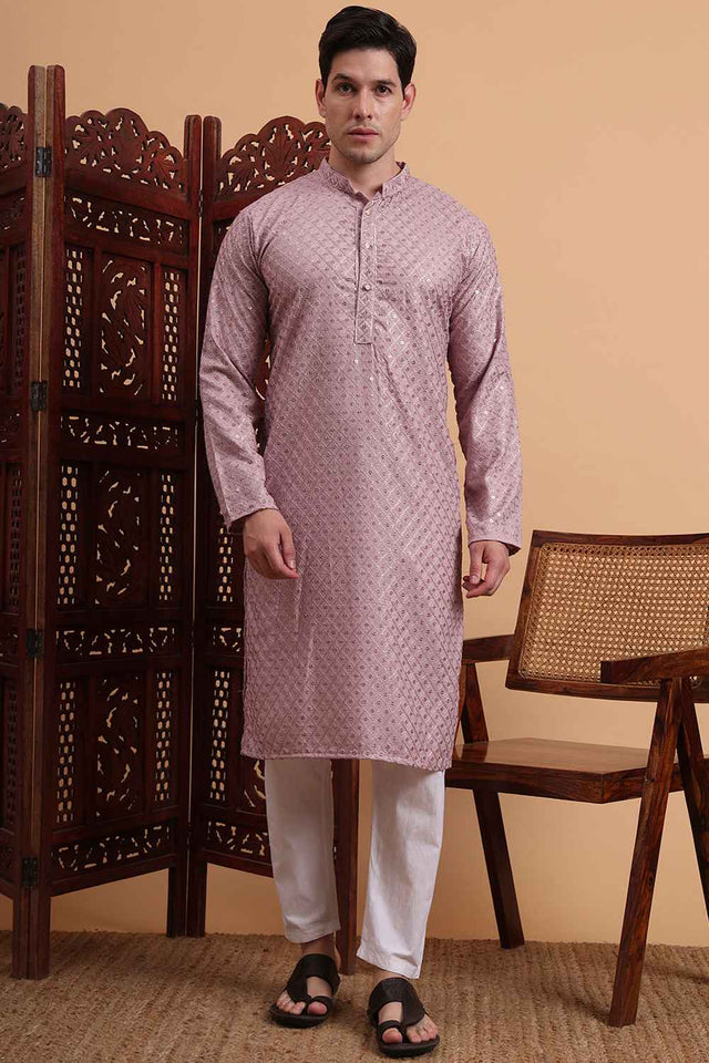 Violet Chikankari Rayon Men's Kurta Sets