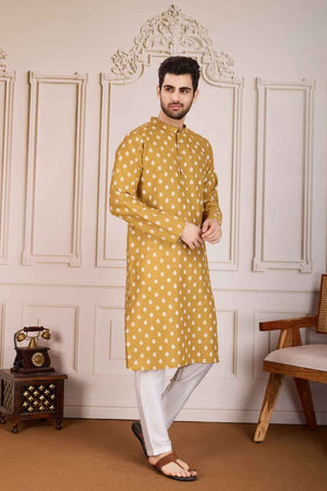 Brown Printed Cotton Men's Kurta Sets