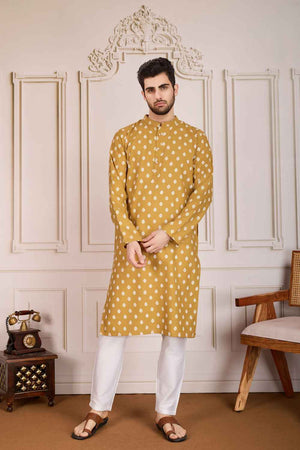 Brown Printed Cotton Men's Kurta Sets