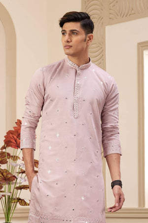 Pink Embroidered Art Silk Men's Kurta Sets