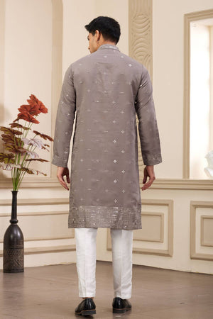 Brown Embroidered Art Silk Men's Kurta Sets