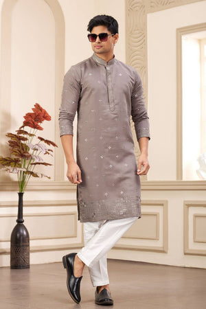 Brown Embroidered Art Silk Men's Kurta Sets