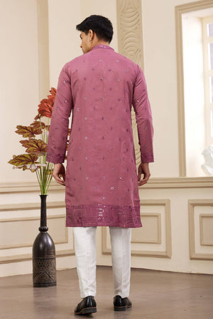 Burgundy Embroidered Art Silk Men's Kurta Sets