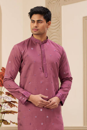 Burgundy Embroidered Art Silk Men's Kurta Sets