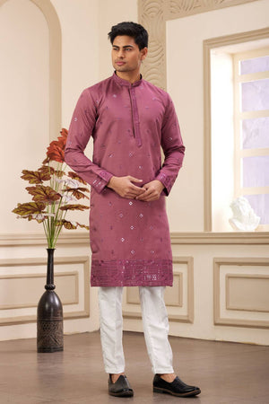 Burgundy Embroidered Art Silk Men's Kurta Sets