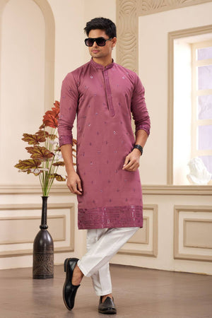 Burgundy Embroidered Art Silk Men's Kurta Sets