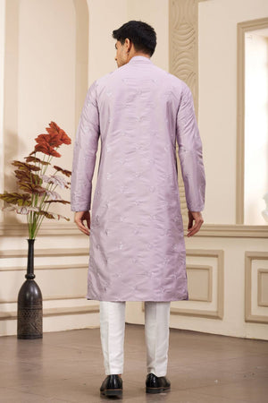 Purple Embroidered Art Silk Men's Kurta Sets