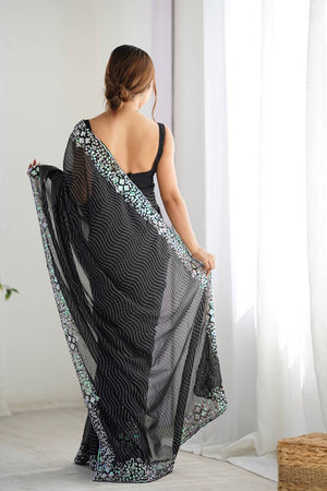 Black Printed Georgette Saree