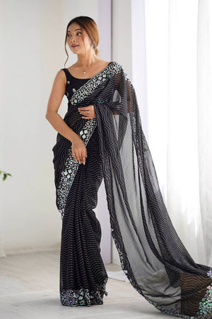 Black Printed Georgette Saree