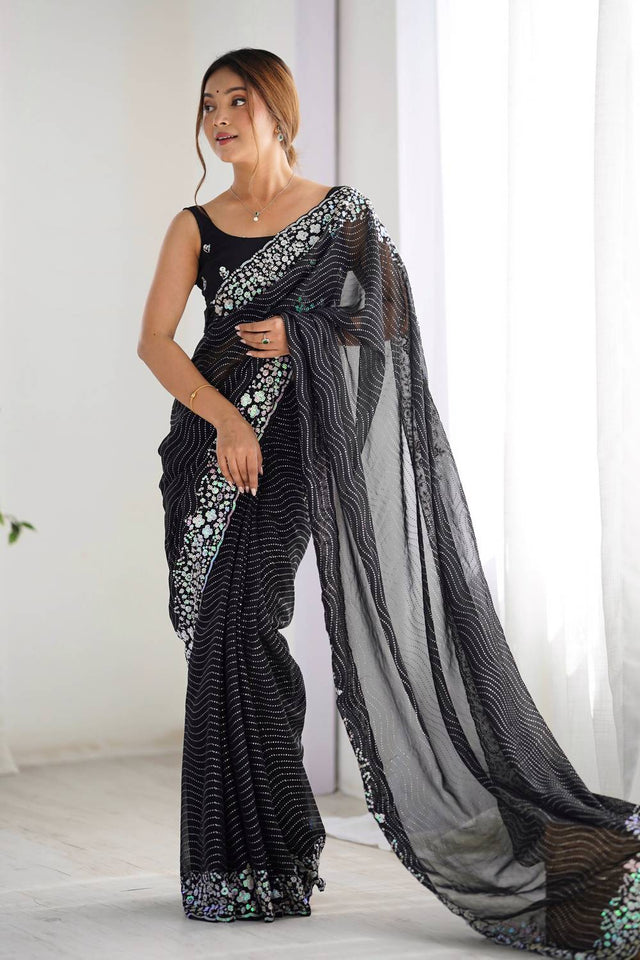 Black Printed Georgette Saree