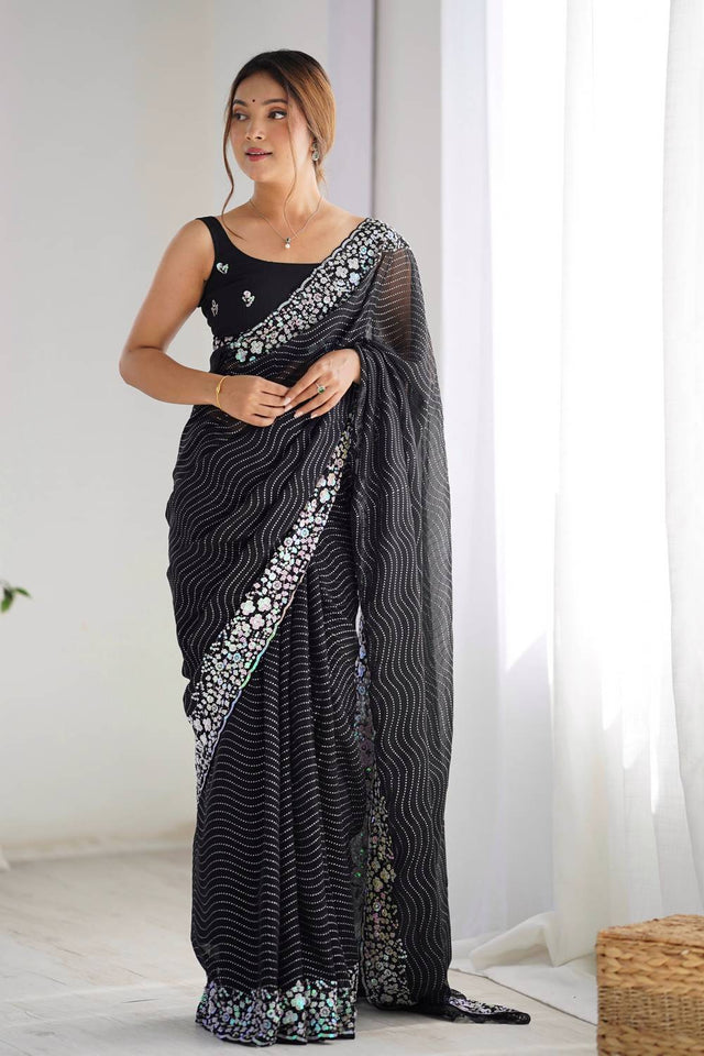 Black Printed Georgette Saree