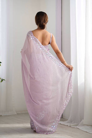 Lavender Printed Georgette Saree