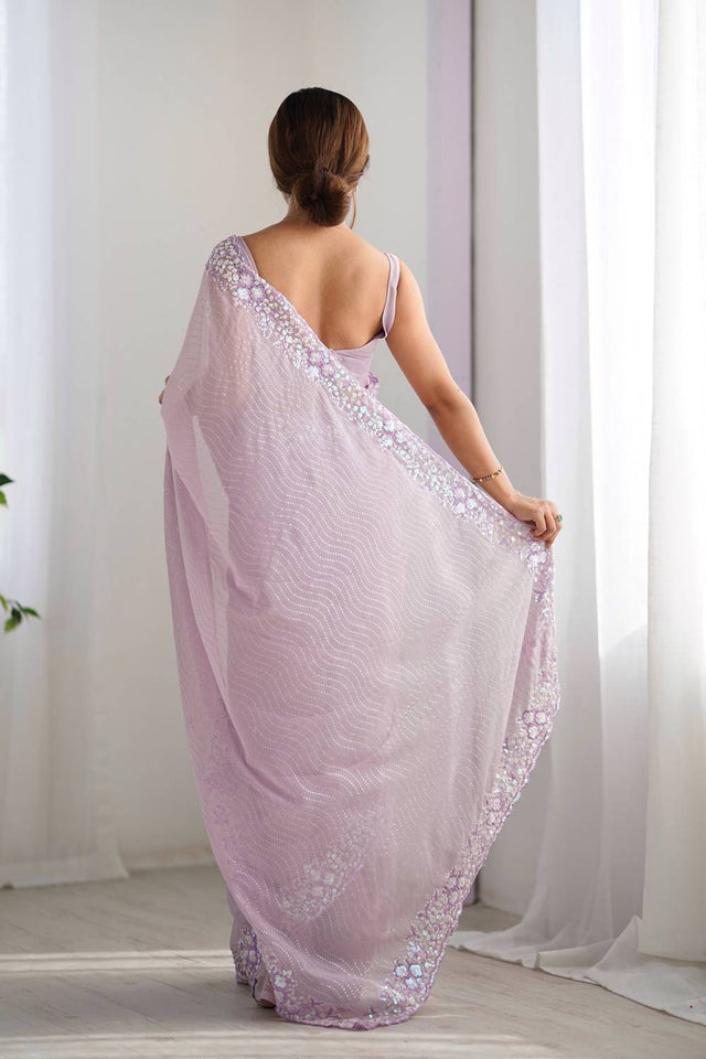 Lavender Printed Georgette Saree