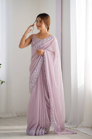 Lavender Printed Georgette Saree