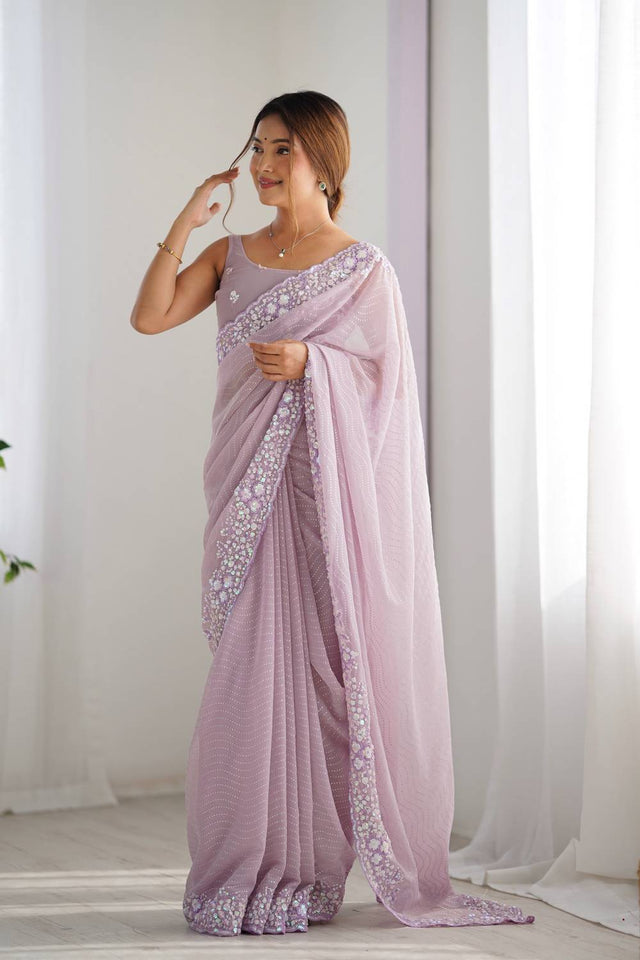 Lavender Printed Georgette Saree