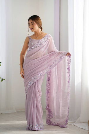 Lavender Printed Georgette Saree