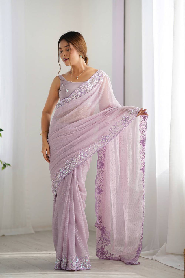 Lavender Printed Georgette Saree