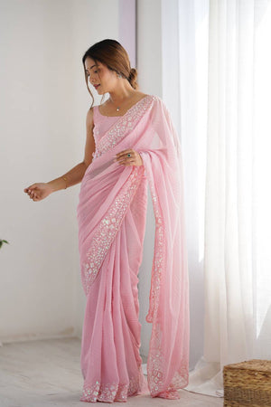 Pink Printed Georgette Saree