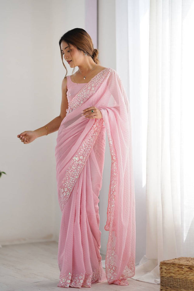 Pink Printed Georgette Saree
