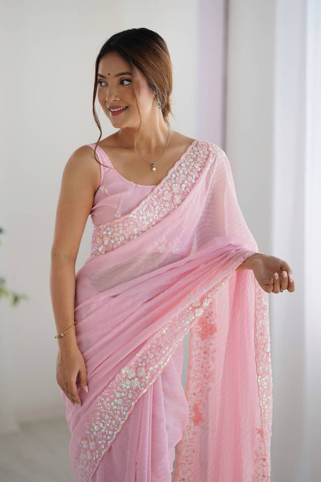 Pink Printed Georgette Saree